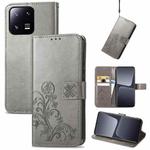 For Xiaomi 13 Pro Four-leaf Clasp Embossed Buckle Leather Phone Case(gray)