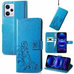 For Xiaomi Redmi Note 12 Pro+ China Four-leaf Clasp Embossed Buckle Leather Phone Case(Blue)