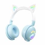 KE28 RGB Cute Cat Ears Bluetooth Wireless Music Headset with Detachable Mic(Blue)