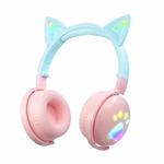 KE28 RGB Cute Cat Ears Bluetooth Wireless Music Headset with Detachable Mic(Pink+Blue)
