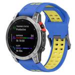 For Amazfit Falcon 22mm  Two-Color Breathable Sports Silicone Watch Band(Blue+Yellow)