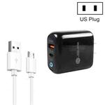 PD04 Type-C + USB Mobile Phone Charger with USB to Micro USB Cable, US Plug(Black)