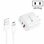 PD04 Type-C + USB Mobile Phone Charger with USB to Type-C Cable, US Plug(White)