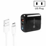 PD04 Type-C + USB Mobile Phone Charger with USB to Type-C Cable, US Plug(Black)
