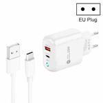 PD04 Type-C + USB Mobile Phone Charger with USB to Type-C Cable, EU Plug(White)