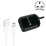 PD04 Type-C + USB Mobile Phone Charger with USB to Type-C Cable, UK Plug(Black)