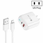 PD04 Type-C + USB Mobile Phone Charger with USB to 8 Pin Cable, US Plug(White)