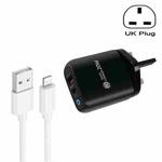 PD04 Type-C + USB Mobile Phone Charger with USB to 8 Pin Cable, UK Plug(Black)