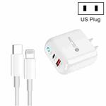 PD04 Type-C + USB Mobile Phone Charger with Type-C to 8 Pin Cable, US Plug(White)