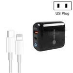 PD04 Type-C + USB Mobile Phone Charger with Type-C to 8 Pin Cable, US Plug(Black)