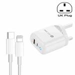 PD04 Type-C + USB Mobile Phone Charger with Type-C to 8 Pin Cable, UK Plug(White)