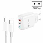 PD04 Type-C + USB Mobile Phone Charger with Type-C to Type-C Cable, EU Plug(White)