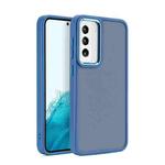 Shield Skin Feel PC Metal Lens Frame Phone Case For Samsung Galaxy S23+ 5G(Light Blue)