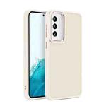 Shield Skin Feel PC Metal Lens Frame Phone Case For Samsung Galaxy S23+ 5G(Beige)