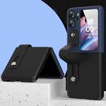 For OPPO Find N2 Flip Skin Color Contrast Wrist Strap Bracket Folding Phone Case(Black+Dark Blue)