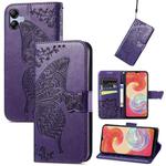 For Samsung Galaxy A04e / F04 / M04 Butterfly Love Flower Embossed Flip Leather Phone Cas(Dark Purple)