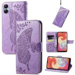 For Samsung Galaxy A04e / F04 / M04 Butterfly Love Flower Embossed Flip Leather Phone Cas(Light Purple)