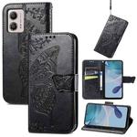 For Motorola Moto G53 5G Butterfly Love Flower Embossed Flip Leather Phone Case(Black)