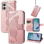 For Motorola Moto G53 5G Butterfly Love Flower Embossed Flip Leather Phone Case(Rose Gold)