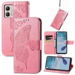 For Motorola Moto G53 5G Butterfly Love Flower Embossed Flip Leather Phone Case(Pink)