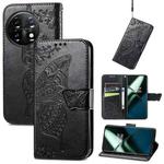 For OnePlus 11 Butterfly Love Flower Embossed Flip Leather Phone Case(Black)