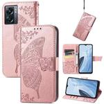 For OnePlus Nord N300 Butterfly Love Flower Embossed Flip Leather Phone Case(Rose Gold)