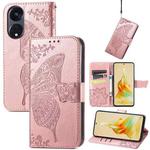 For OPPO Reno8 T 5G Butterfly Love Flower Embossed Flip Leather Phone Case(Rose Gold)