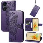 For OPPO Reno8 T 5G Butterfly Love Flower Embossed Flip Leather Phone Case(Dark Purple)