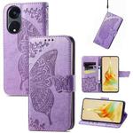 For OPPO Reno8 T 5G Butterfly Love Flower Embossed Flip Leather Phone Case(Light Purple)