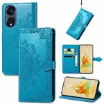 For OPPO Reno8 T 5G Mandala Flower Embossed Horizontal Flip Leather Phone Case(Blue)