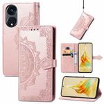 For OPPO Reno8 T 5G Mandala Flower Embossed Horizontal Flip Leather Phone Case(Rose Gold)
