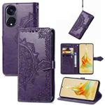 For OPPO Reno8 T 5G Mandala Flower Embossed Horizontal Flip Leather Phone Case(Purple)