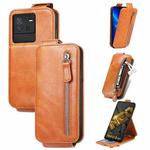 For vivo iQOO Neo 6 Zipper Wallet Vertical Flip Leather Phone Case(Brown)