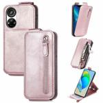 For ZTE Blade V40s Zipper Wallet Vertical Flip Leather Phone Case(Rose Gold)