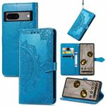 For Google Pixel 7A Mandala Flower Embossed Leather Phone Case(Blue)