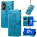 For Asus Zenfone 9 Butterfly Love Flower Embossed Leather Phone Case(Blue)