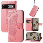 For Google Pixel 7A Butterfly Love Flower Embossed Leather Phone Case(Pink)