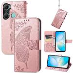 For Infinix Hot 12 Pro Butterfly Love Flower Embossed Leather Phone Case(Rose Gold)