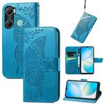 For Infinix Hot 12 Pro Butterfly Love Flower Embossed Leather Phone Case(Blue)