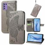 For ZTE Libero 5G III Butterfly Love Flower Embossed Leather Phone Case(Gray)