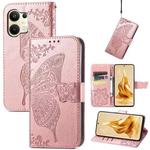 For OPPO Reno9 Butterfly Love Flower Embossed Leather Phone Case(Rose Gold)