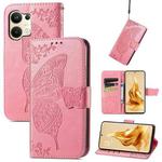 For OPPO Reno9 Butterfly Love Flower Embossed Leather Phone Case(Pink)