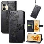 For OPPO Reno9 Butterfly Love Flower Embossed Leather Phone Case(Black)