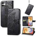 For Samsung Galaxy A04 Butterfly Love Flower Embossed Leather Phone Case(Black)