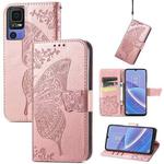 For TCL 40 SE Butterfly Love Flower Embossed Leather Phone Case(Rose Gold)