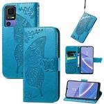 For TCL 40 SE Butterfly Love Flower Embossed Leather Phone Case(Blue)