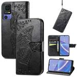 For TCL 40 SE Butterfly Love Flower Embossed Leather Phone Case(Black)