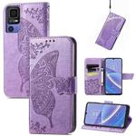 For TCL 40 SE Butterfly Love Flower Embossed Leather Phone Case(Lavender)