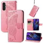 For Tecno Pova 3 Butterfly Love Flower Embossed Leather Phone Case(Pink)