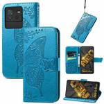 For vivo iQOO Neo 6 Butterfly Love Flower Embossed Leather Phone Case(Blue)